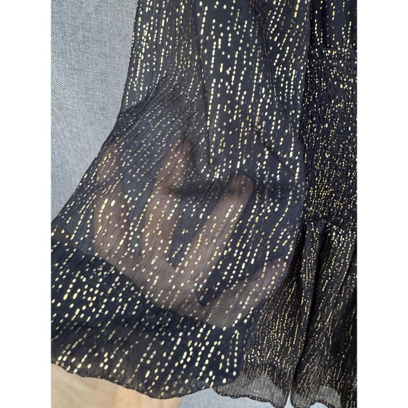 Aqua Metallic Puff Sleeve Mini Dress Small Navy Blue Gold Dot NYE‎ Smocked - Picture 8 of 8